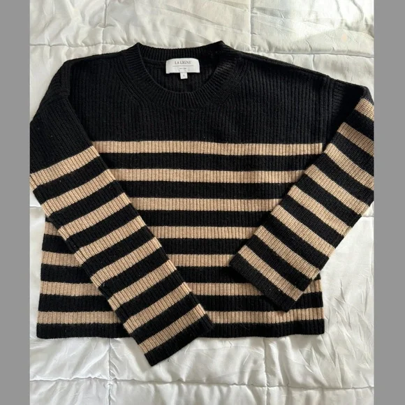 La Ligne Mini Striped Toujours Sweater - Black/Camel Size Small - Picture 6 of 7